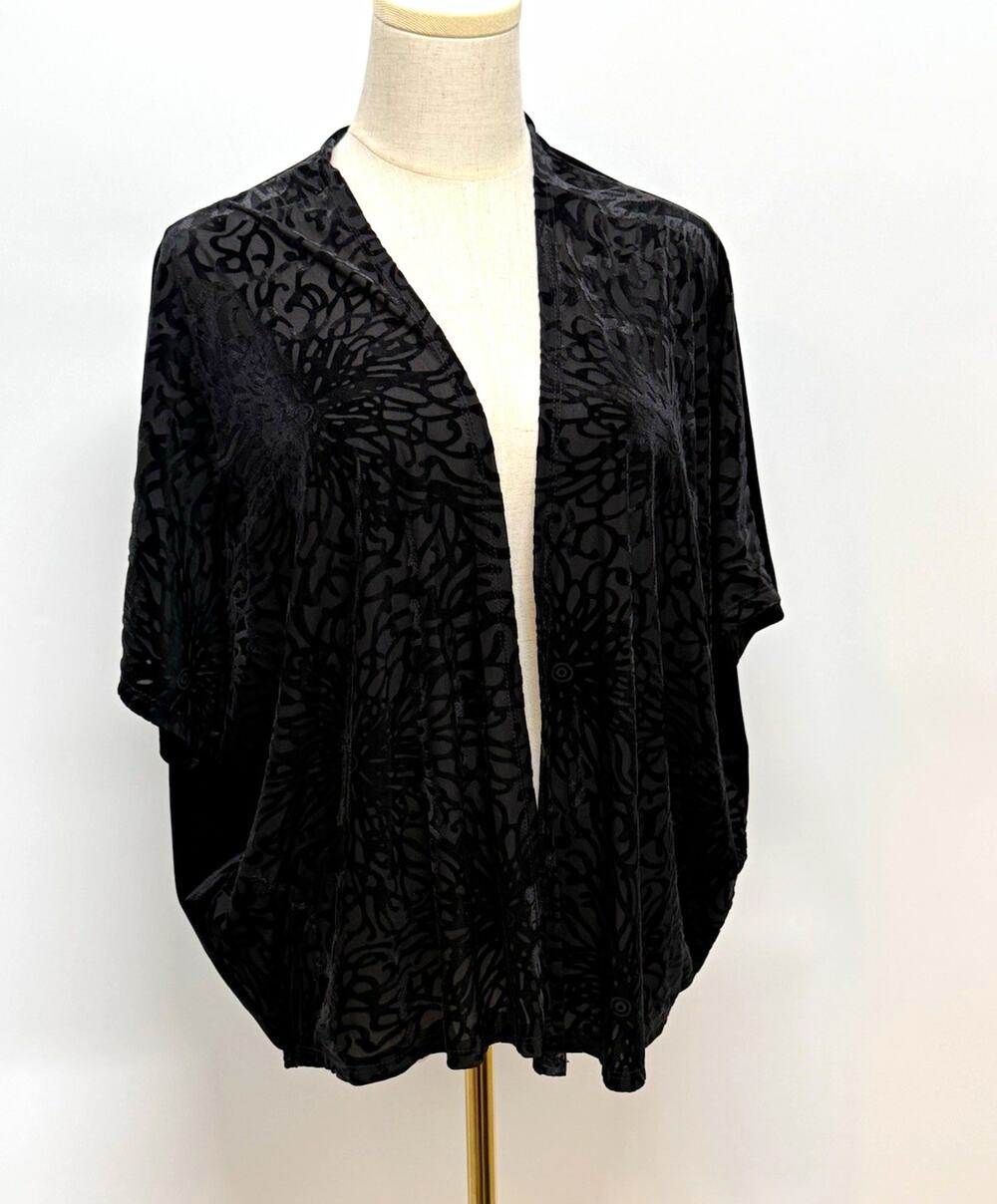 Pixi + Ivy Women S Black Velvet Kimono Cardigan Burnout Floral Open Front USA⁠
